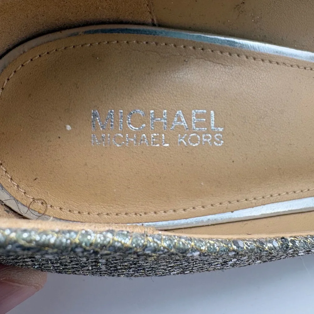 Michael Kors Silver Glitter Pointed Toe Kitten Heel Pumps Womens 8M